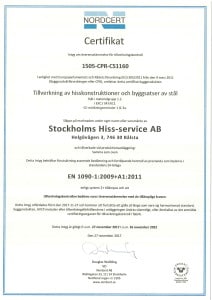 Stockholms Hiss-service certifikat