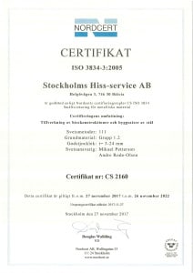 Stockholms Hiss-service certifikat